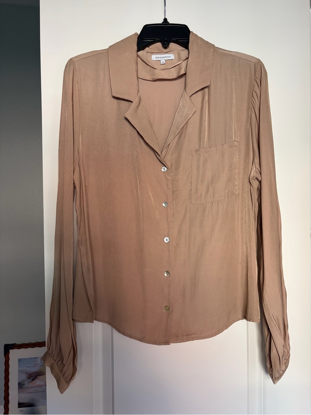 Crescent Soft Tan Button-Down Blouse